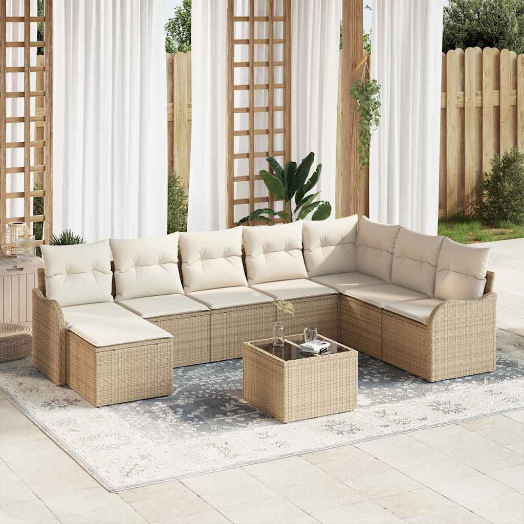 Gartensofa-set 9 stk. Beige Poly-Rattan