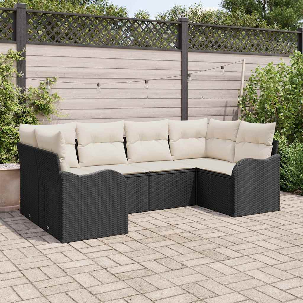 Gartensofa-set 6 stk. Schwarz Poly-Rattan