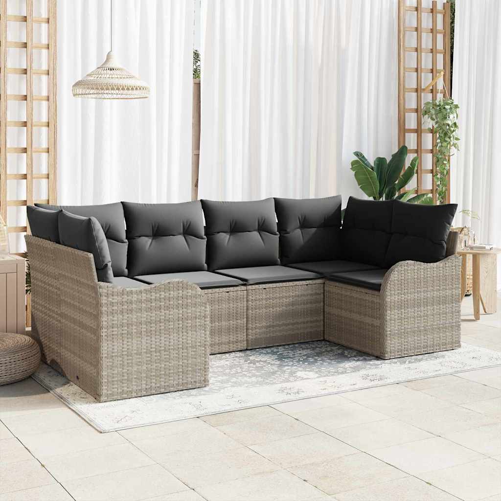 Gartensofa-set 6 stk. Hellgrau Poly-Rattan