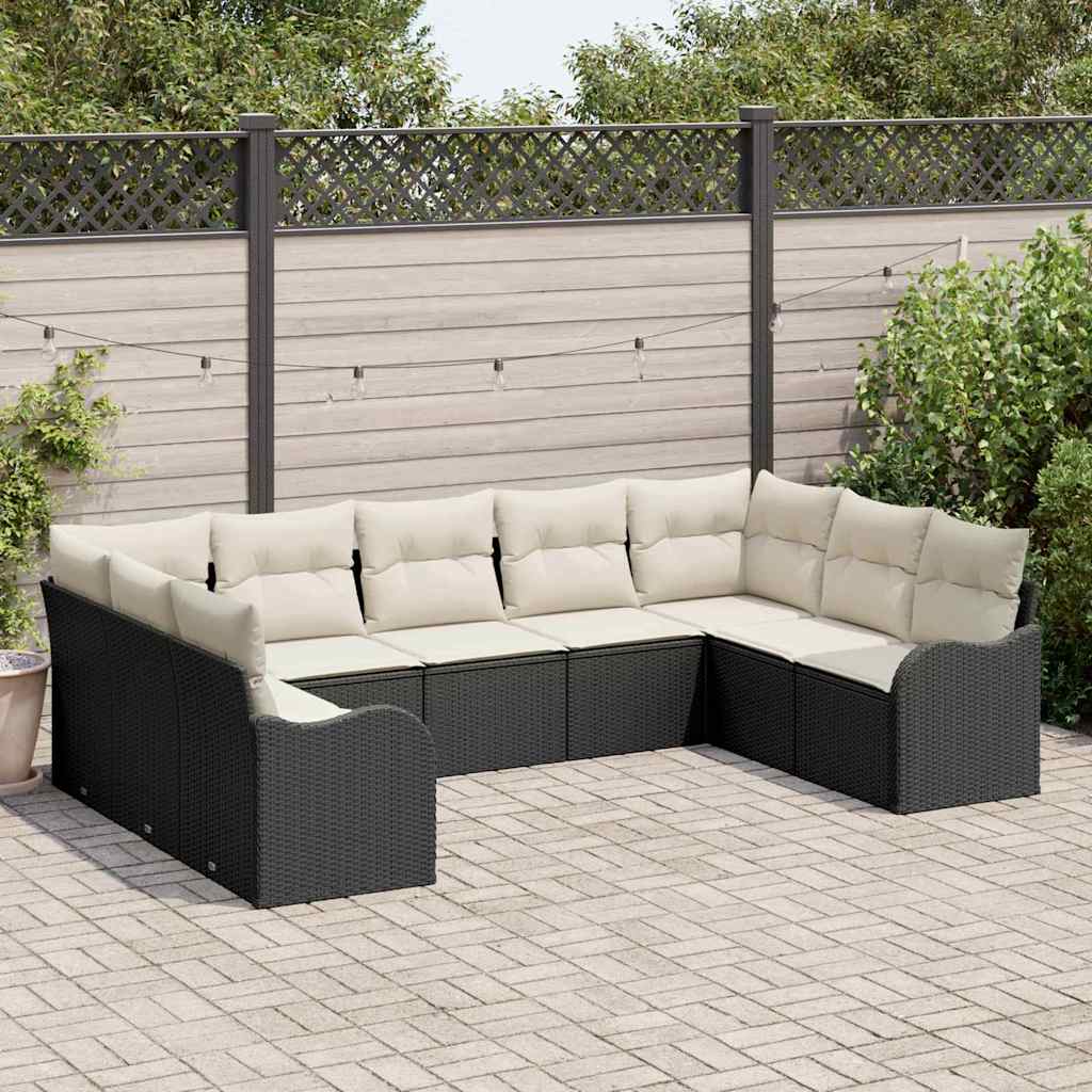Gartensofa-set 9 stk. Schwarz Poly-Rattan