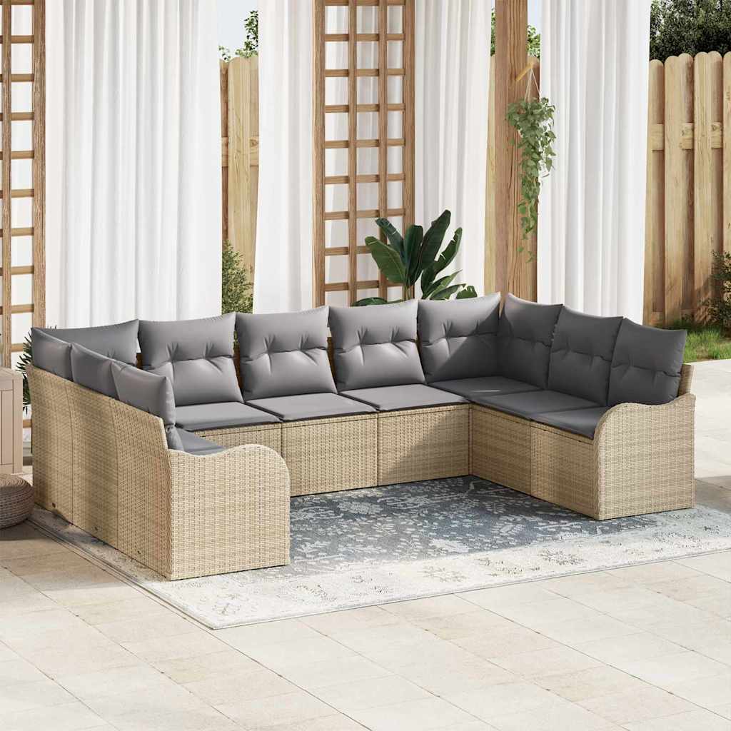 Gartensofa-set 9 stk. Beige Poly-Rattan