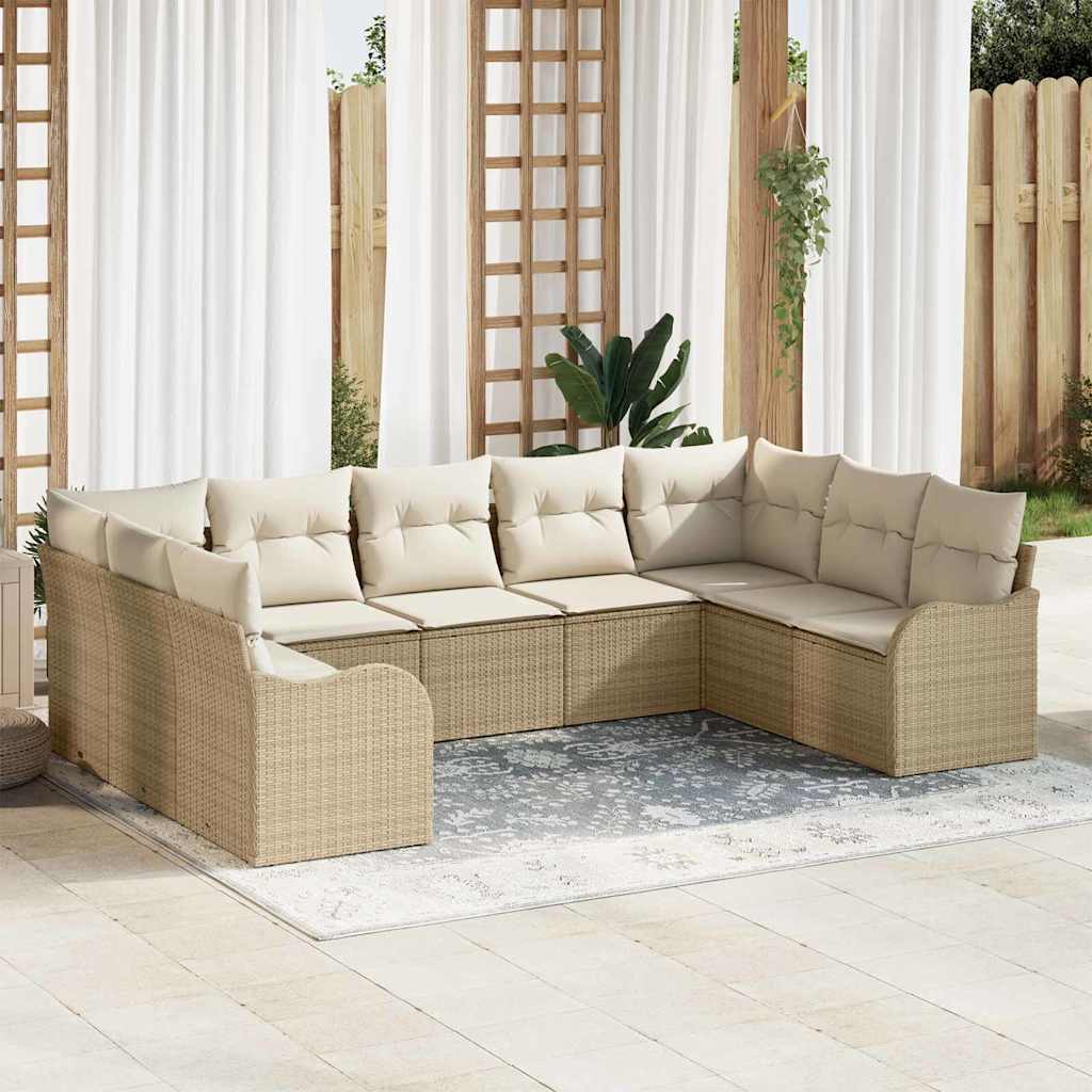 Gartensofa-set 9 stk. Beige Poly-Rattan