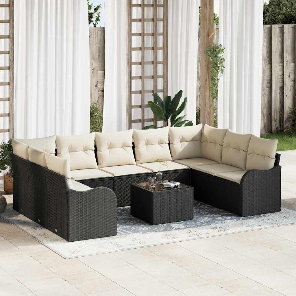 Gartensofa-set 10 stk. Schwarz Poly-Rattan