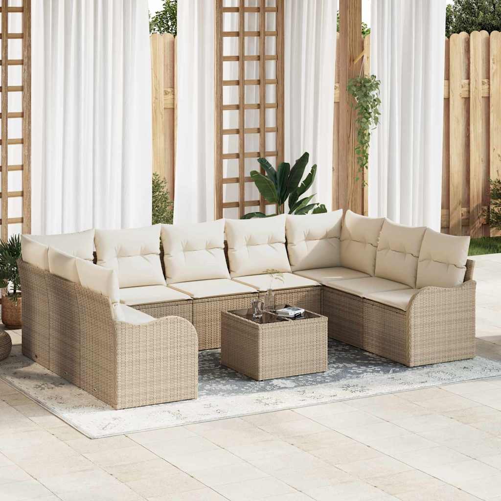 Gartensofa-set 10 stk. Beige Poly-Rattan