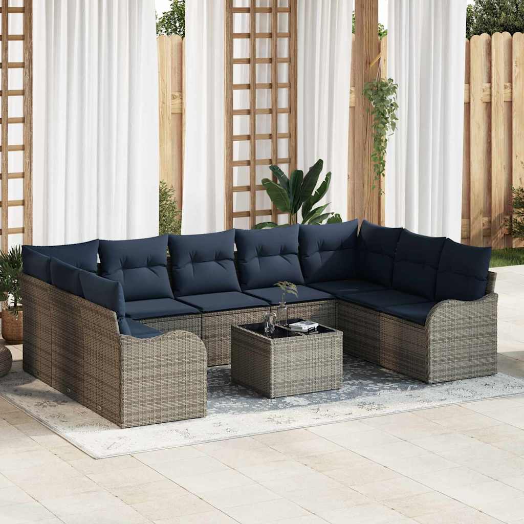 Gartensofa-set 10 stk. Grau Poly-Rattan