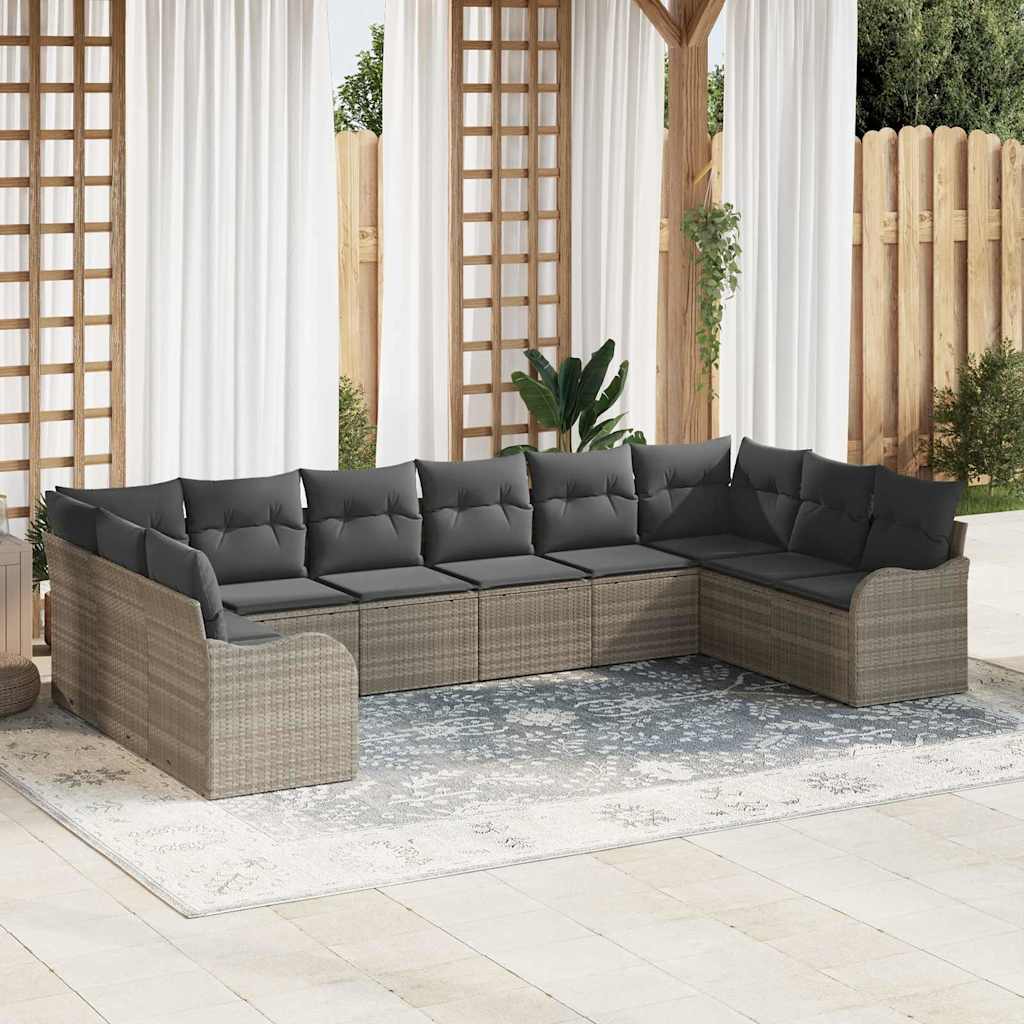 Gartensofa-set 10 stk. Hellgrau Poly-Rattan