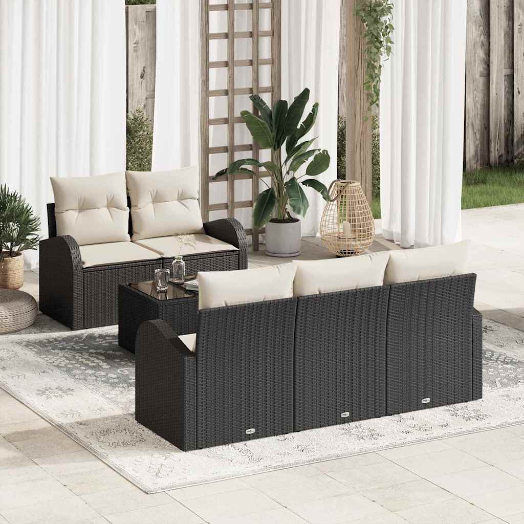 Gartensofa-set 6 stk. Schwarz Poly-Rattan