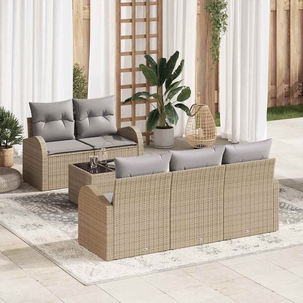 Gartensofa-set 6 stk. Beige Poly-Rattan