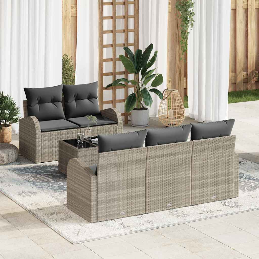 Gartensofa-set 6 stk. Hellgrau Poly-Rattan