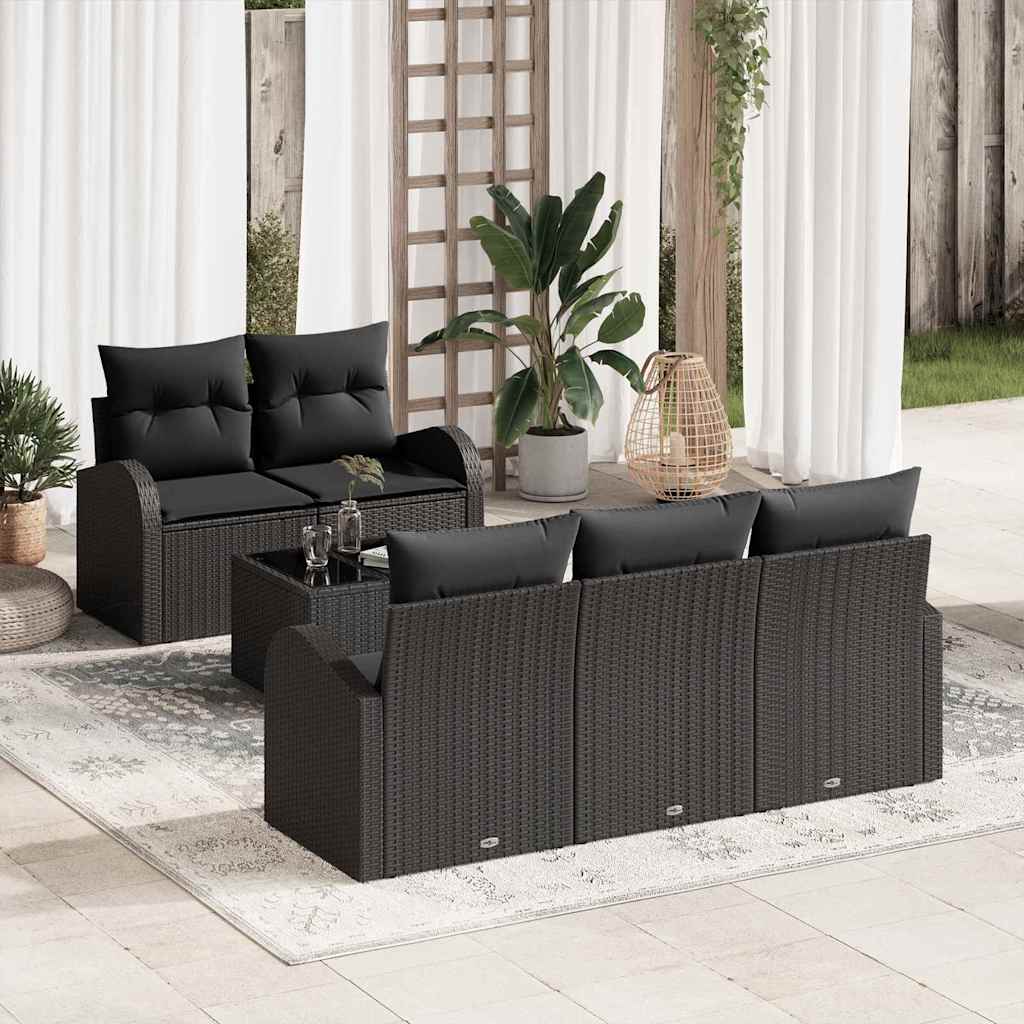 Gartensofa-set 6 stk. Schwarz Poly-Rattan