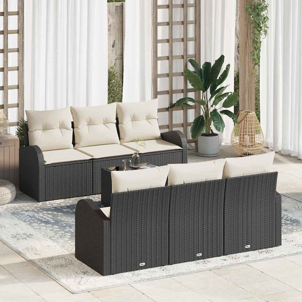 Gartensofa-set 7 stk. Schwarz Poly-Rattan