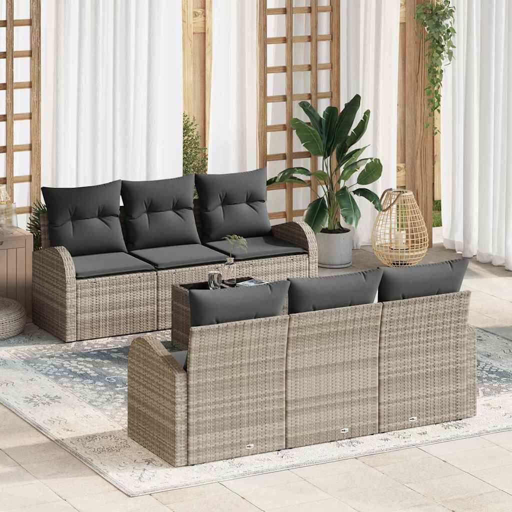 Gartensofa-set 7 stk. Hellgrau Poly-Rattan