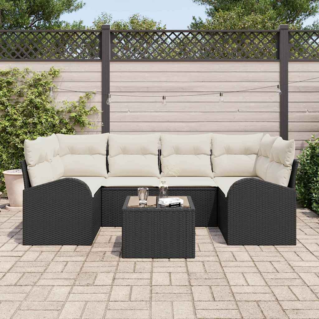 Gartensofa-set 7 stk. Schwarz Poly-Rattan