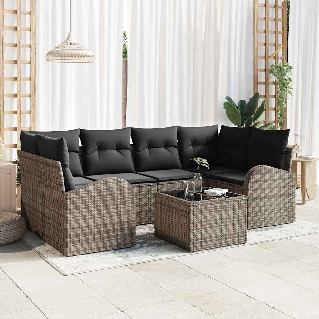 Gartensofa-set 7 stk. Grau Poly-Rattan