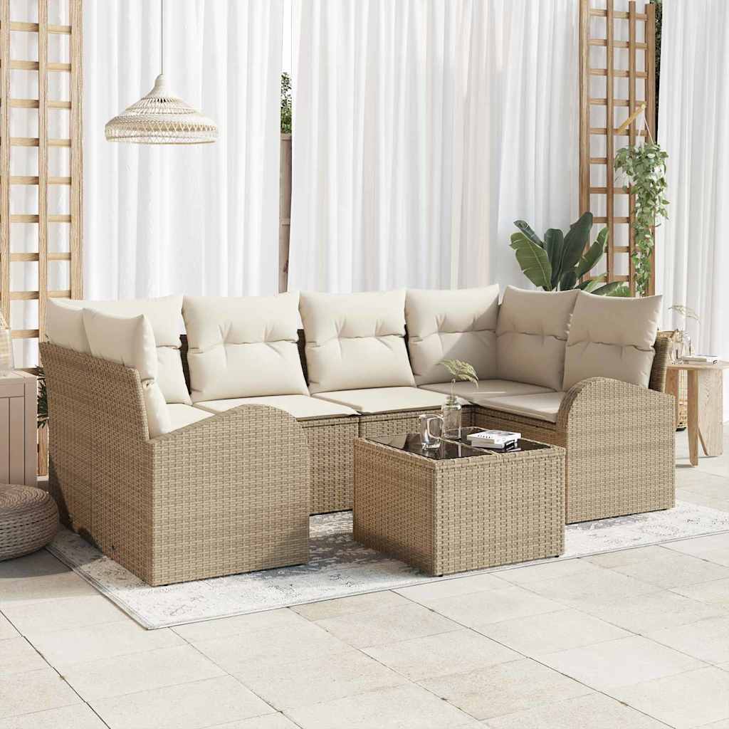 Gartensofa-set 7 stk. Beige Poly-Rattan