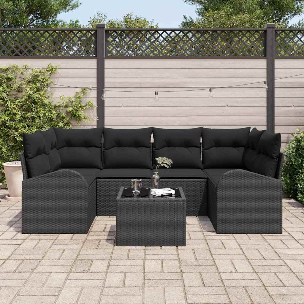 Gartensofa-set 7 stk. Schwarz Poly-Rattan