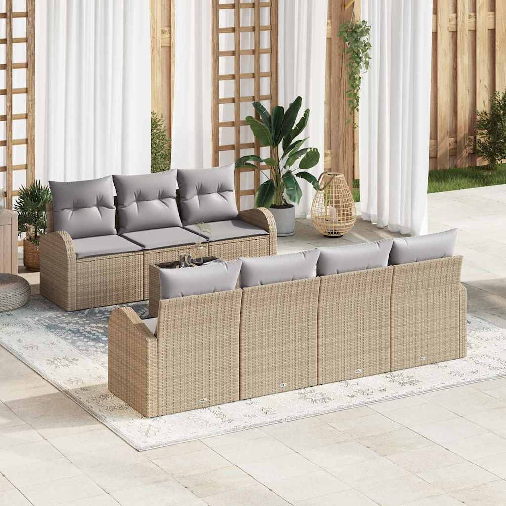 Gartensofa-set 8 stk. Beige Poly-Rattan