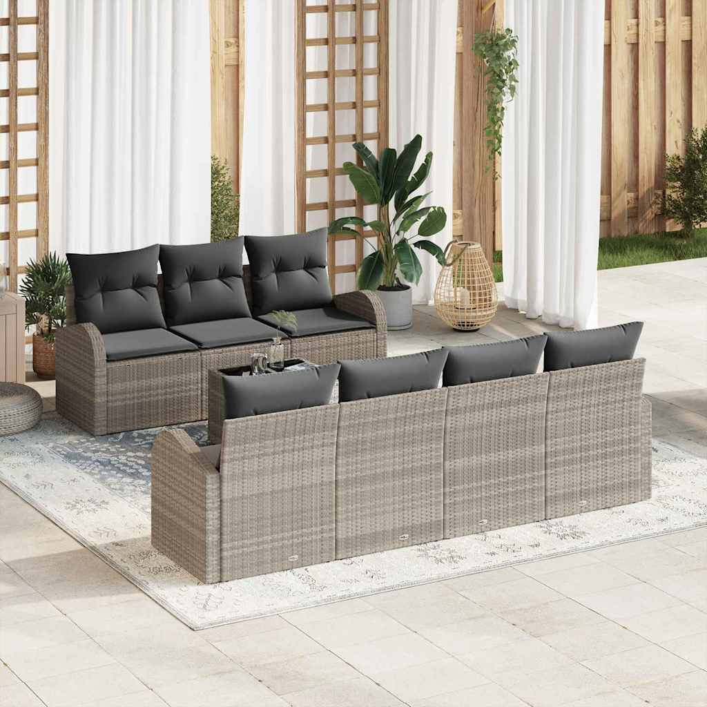 Gartensofa-set 8 stk. Hellgrau Poly-Rattan