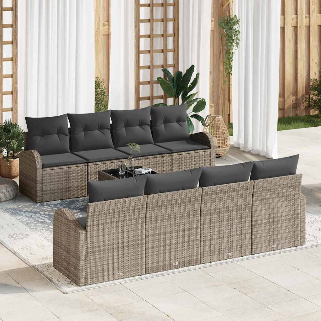 Gartensofa-set 9 stk. Grau Poly-Rattan