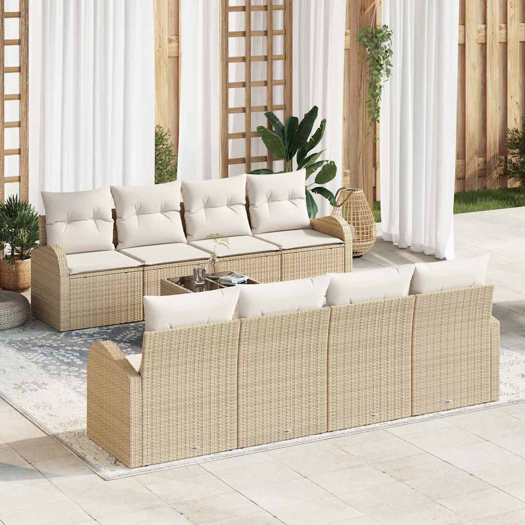 Gartensofa-set 9 stk. Beige Poly-Rattan