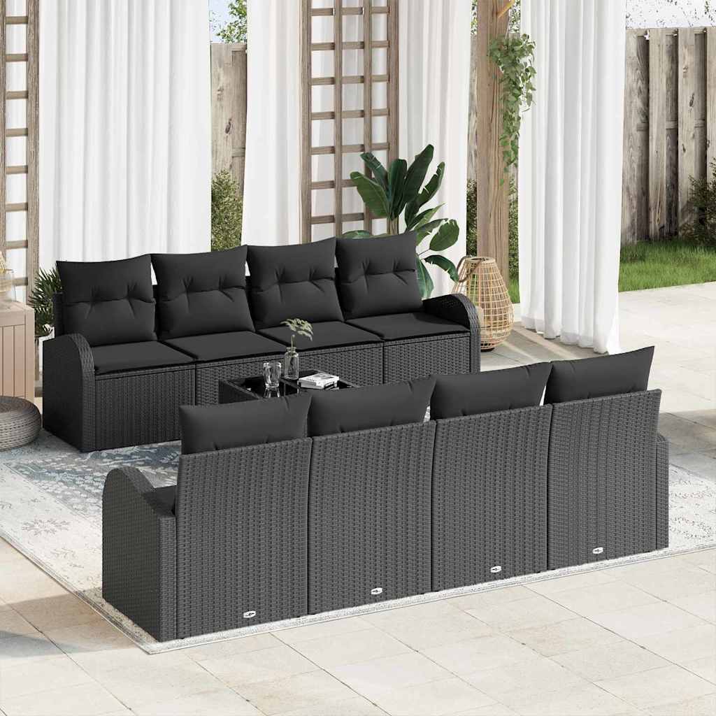 Gartensofa-set 9 stk. Schwarz Poly-Rattan