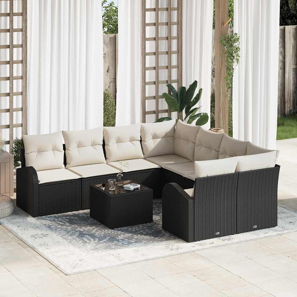 Gartensofa-set 9 stk. Schwarz Poly-Rattan