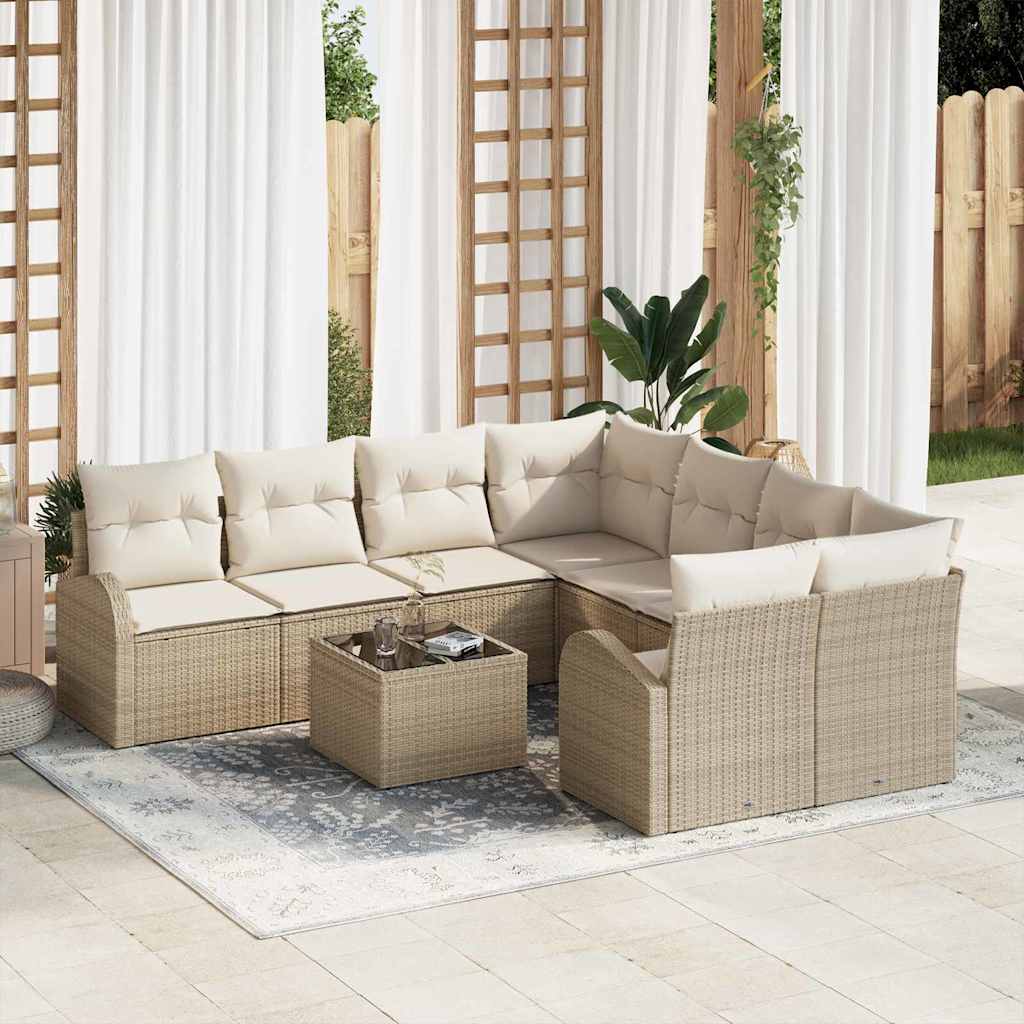 Gartensofa-set 9 stk. Beige Poly-Rattan