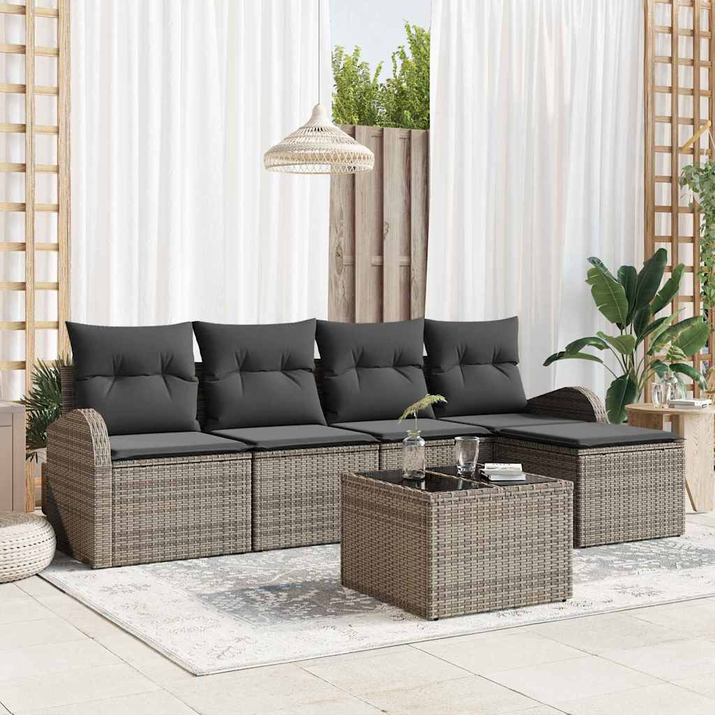 Gartensofa-set 6 stk. Grau Poly-Rattan