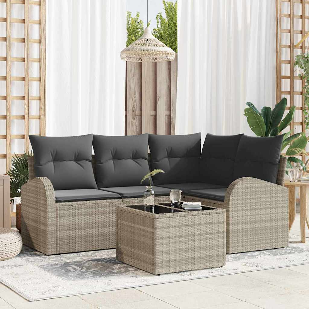 Gartensofa-set 5 stk. Hellgrau Poly-Rattan