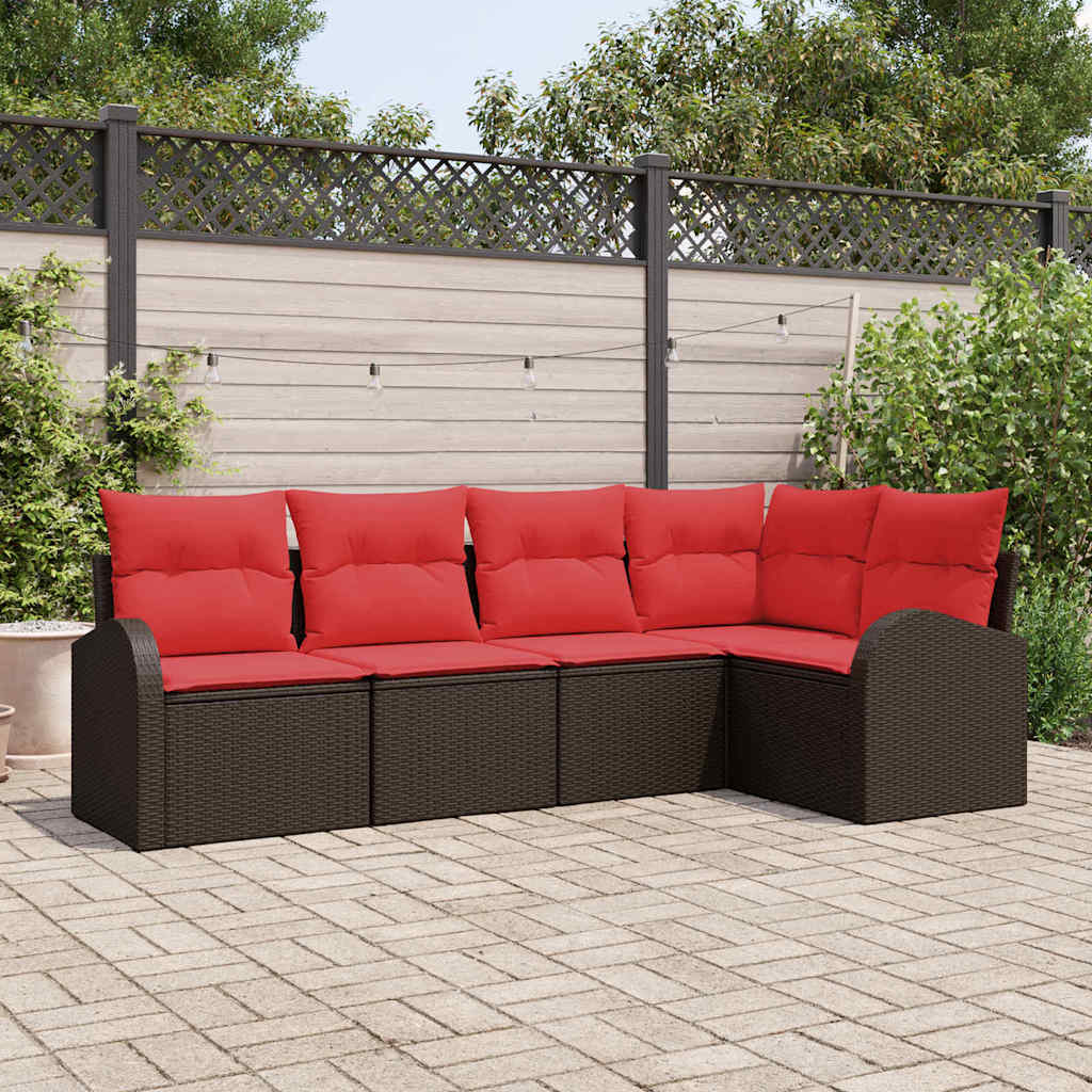 Gartensofa-set 5 stk. Braun Poly-Rattan
