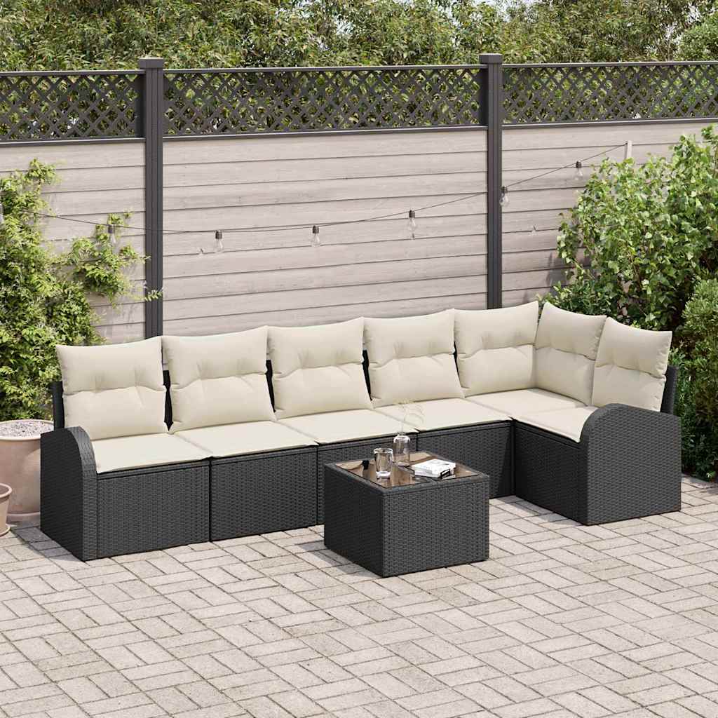 Gartensofa-set 7 stk. Schwarz Poly-Rattan