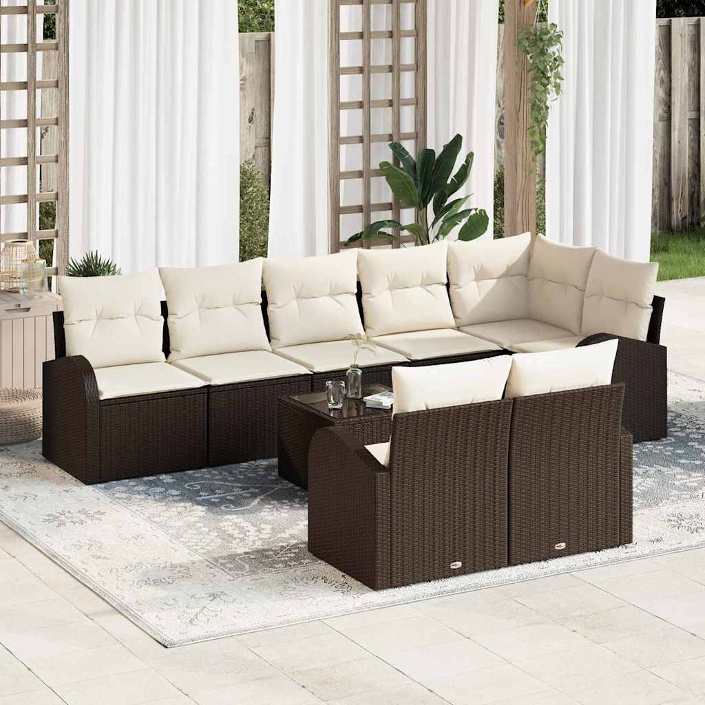 Gartensofa-set 9 Stk. 8-Sitzanzahl Braun und Creme Poly-Rattan