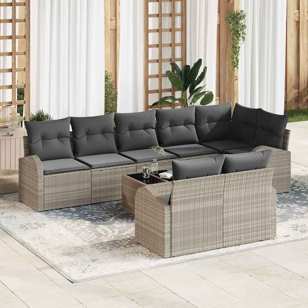 Gartensofa-set 9 Stk. 8-Sitzanzahl Hellgrau Poly-Rattan