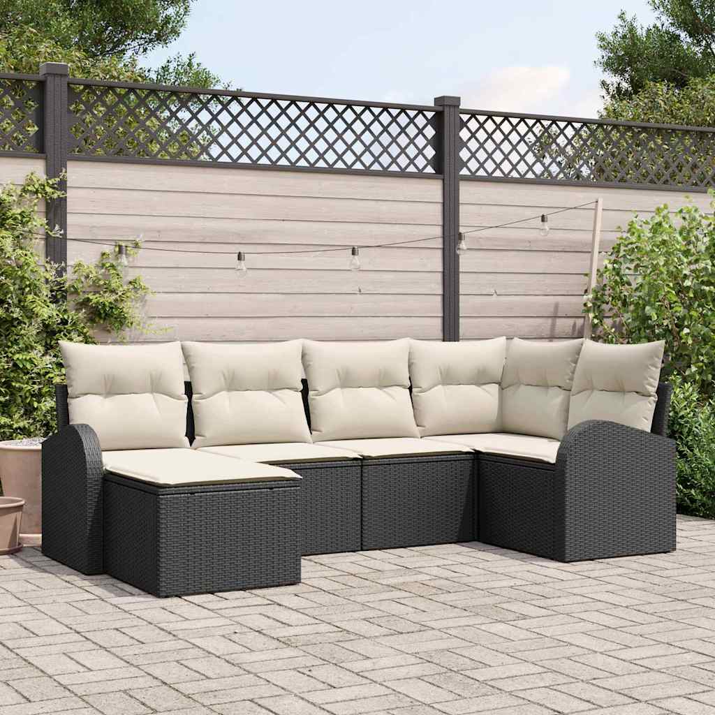Gartensofa-set 6 stk. Schwarz Poly-Rattan