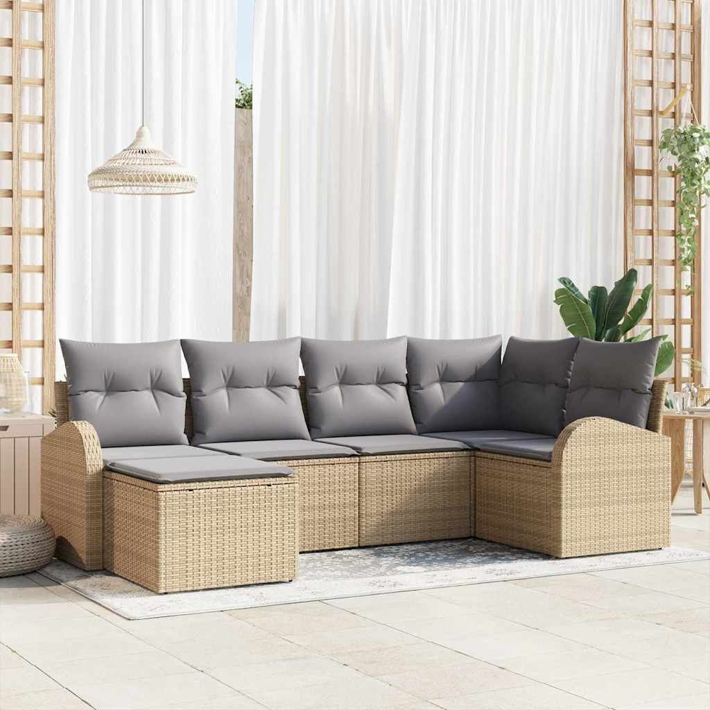 Gartensofa-set 6 stk. Beige Poly-Rattan