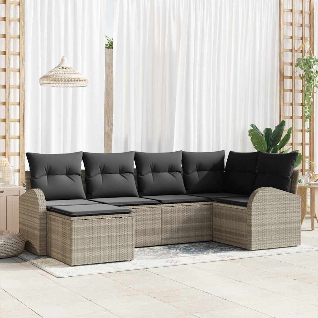 Gartensofa-set 6 stk. Hellgrau Poly-Rattan