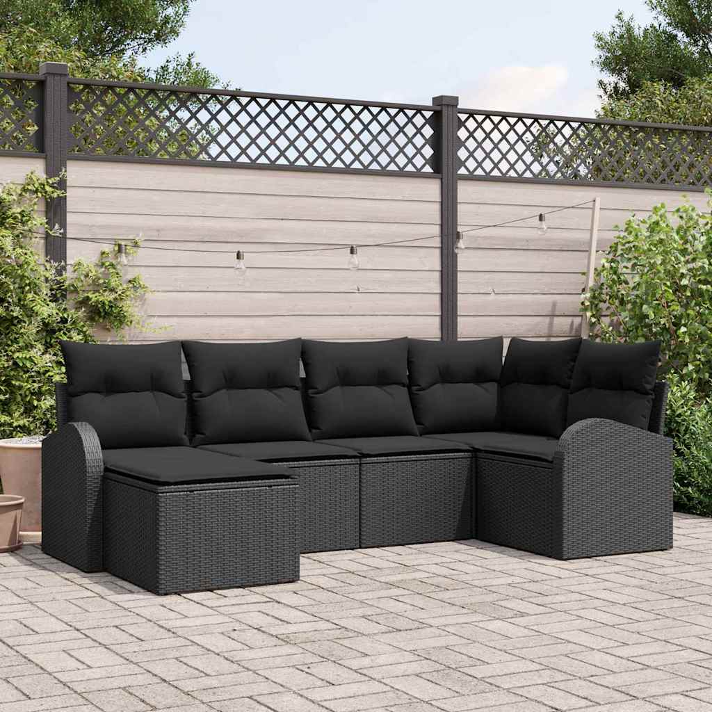 Gartensofa-set 6 stk. Schwarz Poly-Rattan