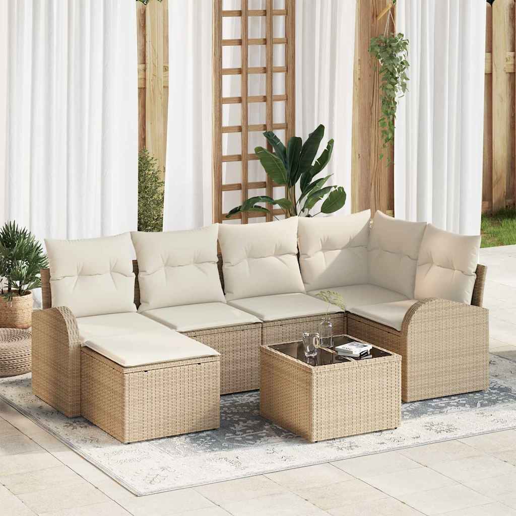 Gartensofa-set 7 stk. Beige Poly-Rattan