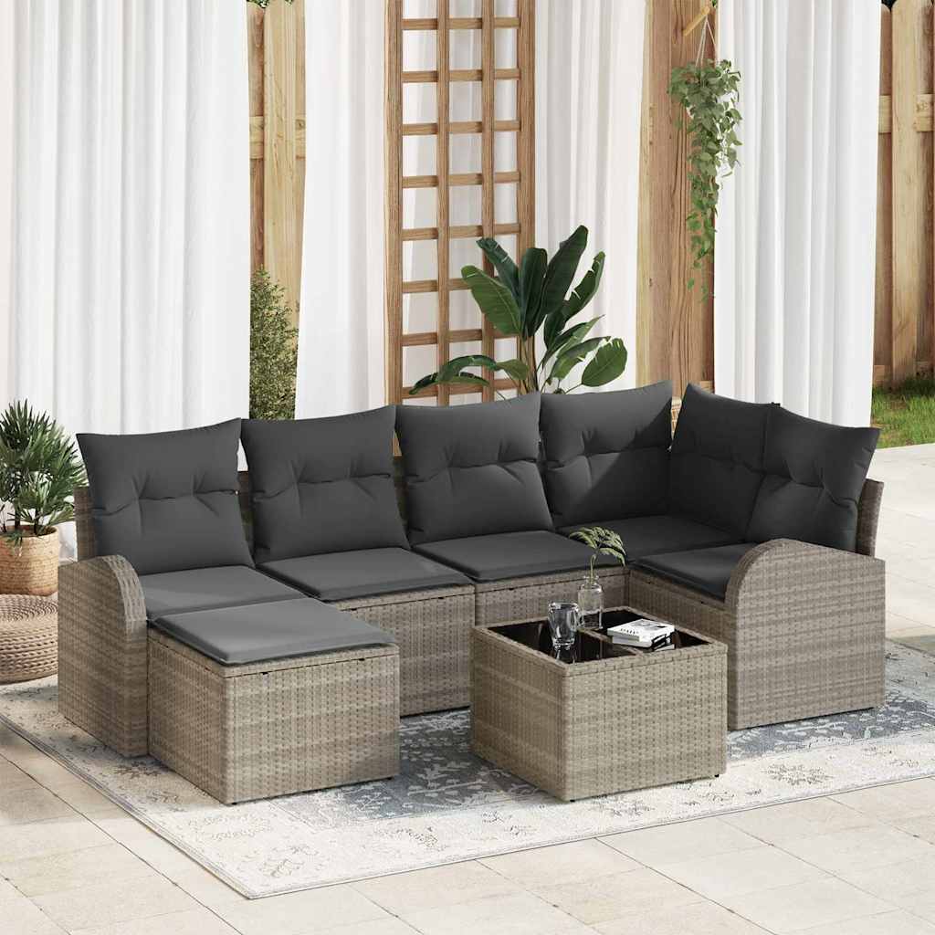 Gartensofa-set 7 stk. Hellgrau Poly-Rattan