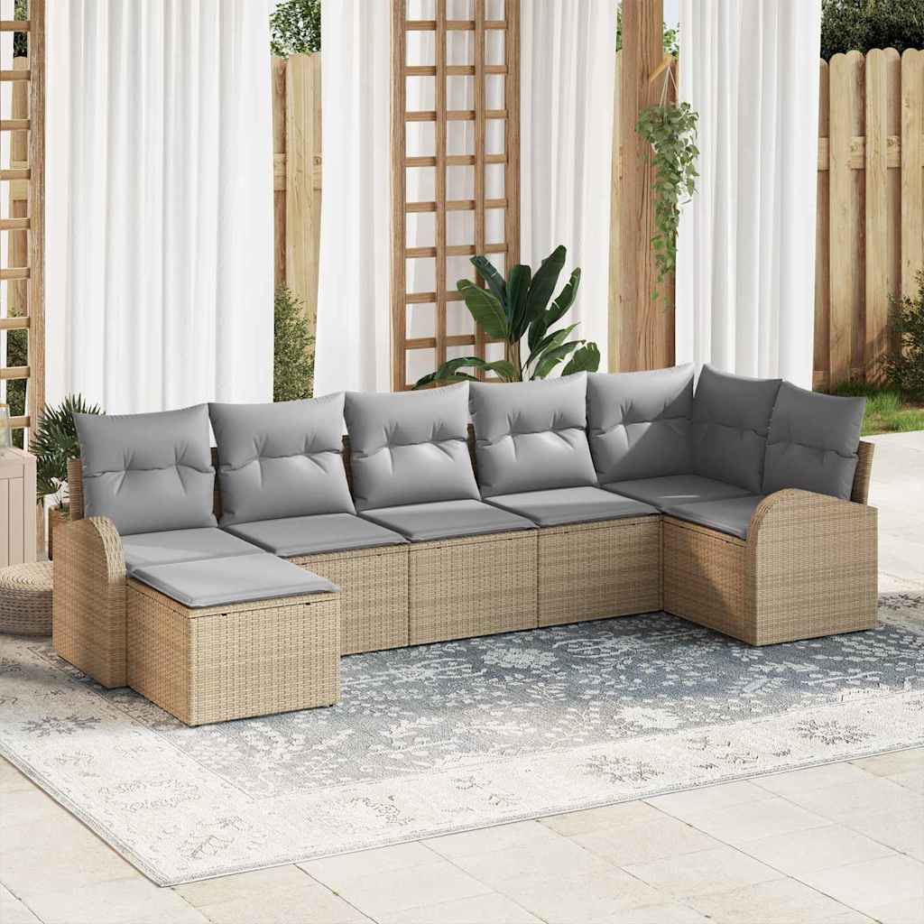 Gartensofa-set 7 stk. Beige [Synthetisch]: Poly Rattan