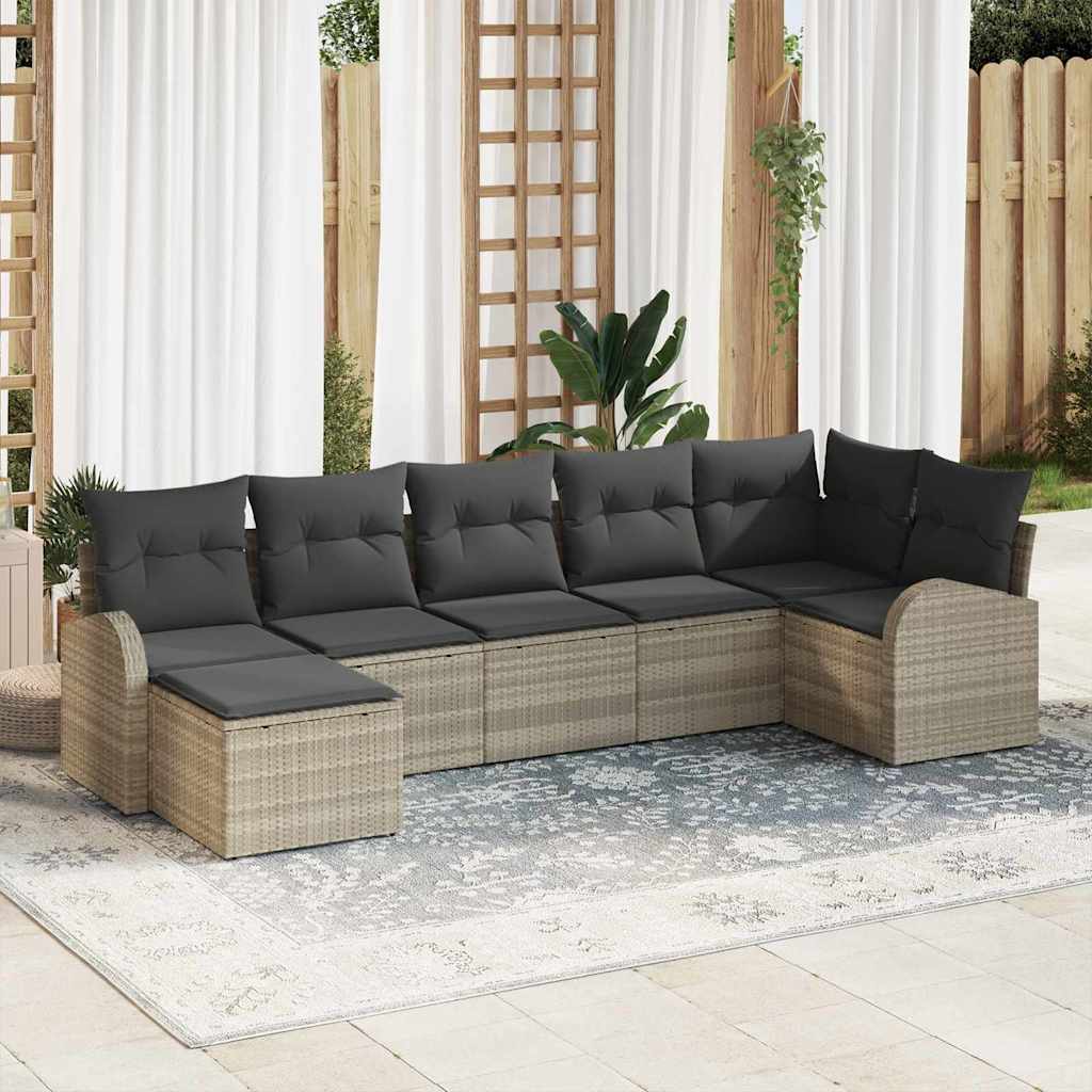 Gartensofa-set 7 stk. Hellgrau [Synthetisch]: Poly Rattan