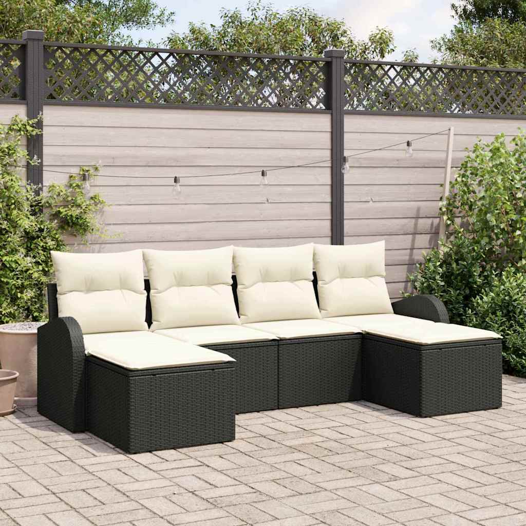 Gartensofa-set 6 stk. Schwarz [Synthetisch]: Poly Rattan
