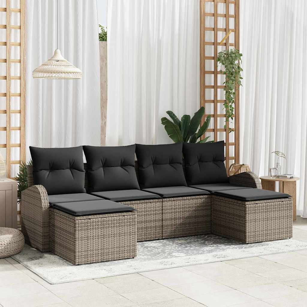 Gartensofa-set 6 stk. Grau [Synthetisch]: Poly Rattan