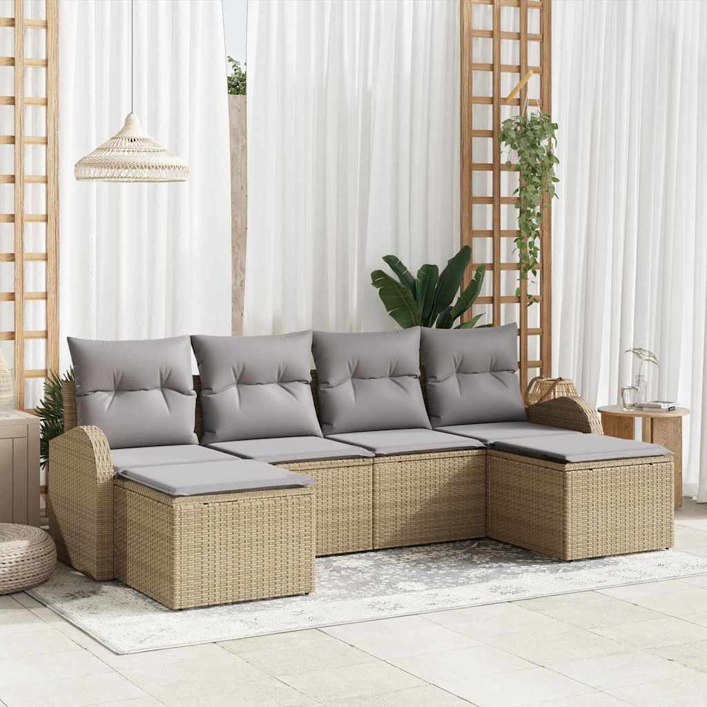 Gartensofa-set 6 stk. Beige [Synthetisch]: Poly Rattan