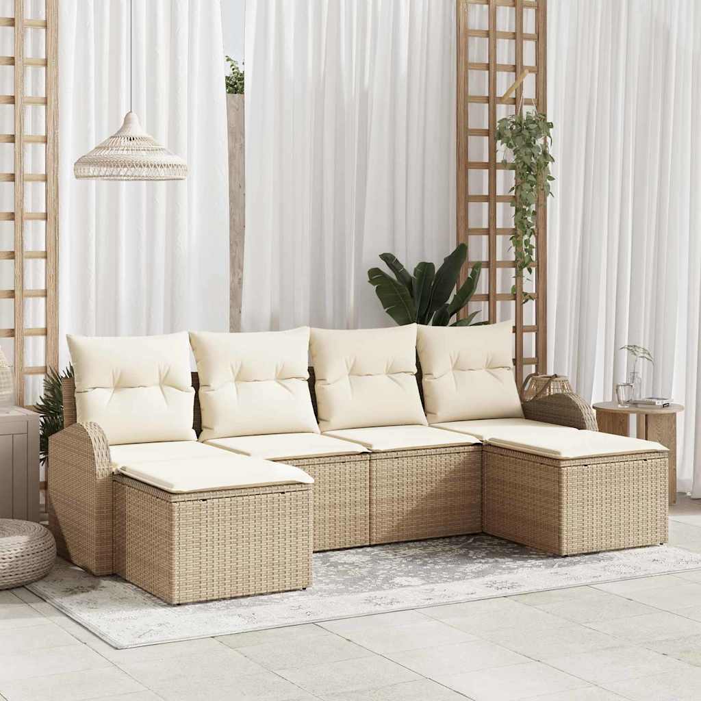 Gartensofa-set 6 stk. Beige [Synthetisch]: Poly Rattan