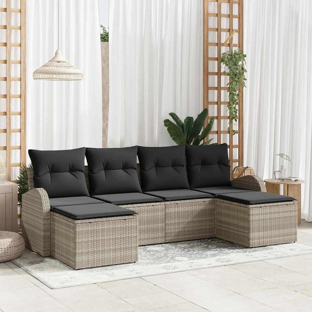 Gartensofa-set 6 stk. Hellgrau [Synthetisch]: Poly Rattan
