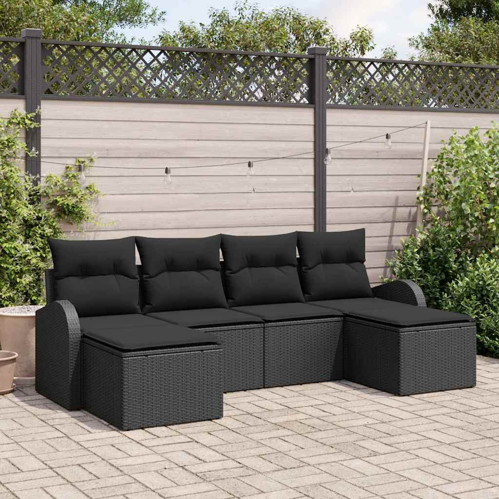 Gartensofa-set 6 stk. Schwarz [Synthetisch]: Poly Rattan