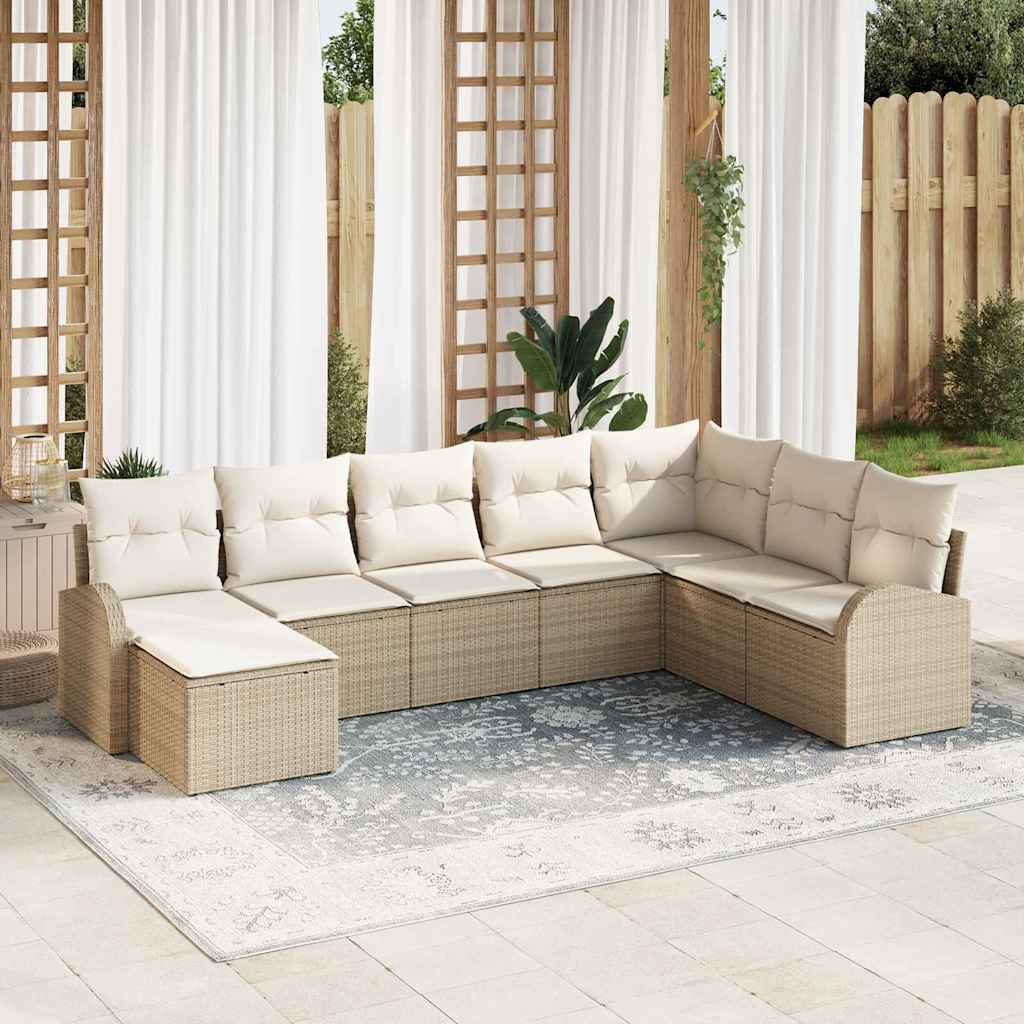 Gartensofa-set 8 stk. Beige [Synthetisch]: Poly Rattan