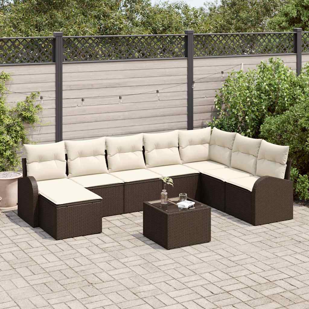 Gartensofa-set 9 stk. Braun [Synthetisch]: Poly Rattan