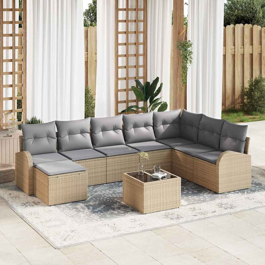 Gartensofa-set 9 stk. Beige [Synthetisch]: Poly Rattan